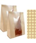 46 Packs Large Kraft Paper Bread Loaf Bag with Clear Front,Tin Tab & Stickers
