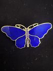 Vintage Sporrong Stockholm Cobalt Blue Guilloche Enamel Butterfly Brooch Sweden