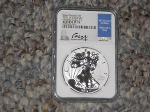 New Listing2021 W  SILVER EAGLE HERALDIC EAGLE TYPE 1 REVERSE PROOF PF 70 EDMUND MOY SIGNED