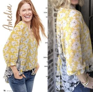 CAbi New NWT Size XS Gather Blouse #5713 gold yellow black blue white Was $92
