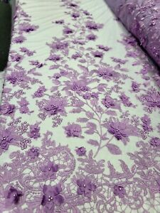3d Lace Lavender Embroidery Pearls 3d Floral Fabric By The Yard Prom BRIDAL DRES
