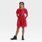 Girls' Short Puff Sleeve Sequin Dress - Cat & Jack Red XS