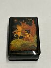 Vintage Hand Painted Signed  Russian Black Lacquer Hinged Trinket Box Rare