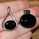 Black Onyx Inlaid Oval Cabochon Sterling Silver 925 Slide Pendant Lot