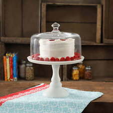 10-Inch Cake Stand with Glass Cover Dome Vintage Display Desserts Milk White