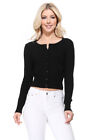 YEMAK Women's Long Sleeve Crewneck Cropped Button-Down Cardigan Sweater MK5502
