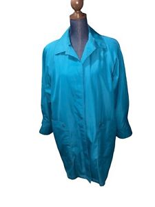Vintage London Fog Teal Fleece Lined Button Trench Coat Jacket Womens sz 18