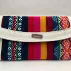 Handmade PERU Souvenir Women's Textile Fabric Leather Boho Trifold Long Wallet