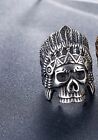 Men Unique Vintage Tribal Indian Chief Skull Silver Stainless Steel Ring 8-12