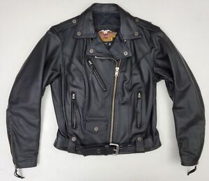 Vtg Harley Davidson Black Leather Made In USA Motorcycle Biker Jacket Women's M