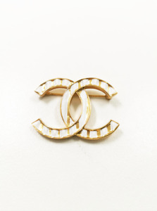 Chanel 2023 White Stripe Gold Tone Brooch Cruise Collection Authentic Runway