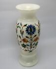 8 Inches White Marble Flower Pot Pietra Dura Art Plant Stand with Luxurious Look