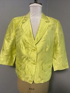 Vtg LAFAYETTE 148 Lime Green Linen Bl 3/4 Sleeve Blazer Jacket w/Pockets SIZE 14