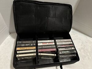 Lot of 12 Classic Rock Cassette Tapes 70s 80s with Case Logic Storage + Extras