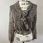 Steve Madden Ruffle front chiffon blouse top Ladies size xs Brown animal print