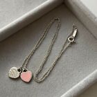 Tiffany & Co. Return to Mini Double Heart Pendant Necklace Enamel Pink No Box