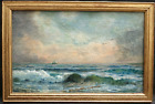 19th Century SEASCAPE with DISTANT MASTED SAILBOAT COLENUTT Antique Oil Painting