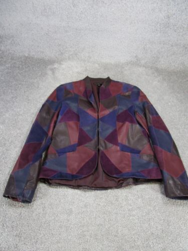 Lafayette 148 Jacket Womens 8 Patchwork Leather Suede Purple Blazer