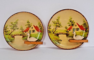 Vintage Handpainted Wall Decor Wooden Folk Art Plates Made in Holland Lot of 2