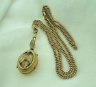Vintage 14K Gold Filled GF Mourning Locket 10K Leaves on Watch Chain Necklace