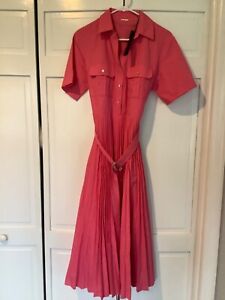 NWT! Elie Tahari Pleated Bright Pink Midi Belt Dress Women’s Size 6 $445