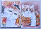 New ListingACEO Original Painting 2 Pcs Lot Art Card Cat# Hand Painted 2.5x3.5