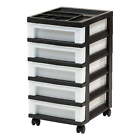 5-Drawer Plastic Storage Cart with Organizer Top & Wheels, Adult, Black/Pearl