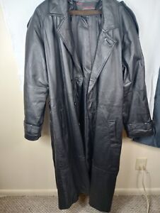Phase Two black leather trench coat with belt unisex adult large 