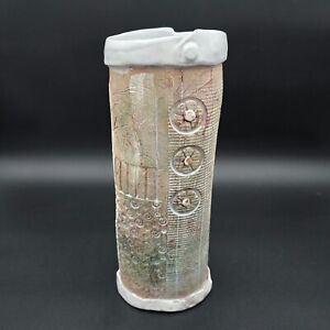 New ListingStudio Art Pottery Vase Redware Slab Pottery Wood Fired Cylinder Vase 12