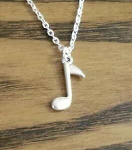 New Silver Eighth Note Charm Necklace, Steve Perry, Journey, Music Note Jewelry