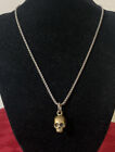 King Baby Skull Pendant Necklace Curb Chain 18” Sterling Silver 925 Gold Gilt