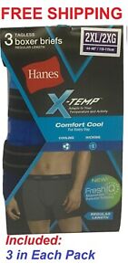 Hanes, Men's 3-Pack X-Temp Comfort Cool Boxer Briefs, Regular Length, 2XL/2XG