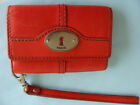 Fossil MADDOX Leather Red Purse Credit Card Wallet Wristlet - Snap  ~  NICE