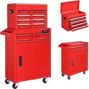 5-Drawer Rolling Tool Chest Storage Cabinet with Detachable Top for Garage Red