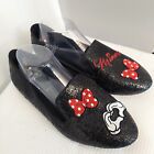 Disney Minnie Mouse Glitter Flats Sz 10W Embroidered Shoes Bows Heart Hands