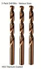 Drill Bits HSS Titanium Coated - Various Sizes - 3-Packs - Free Shipping!