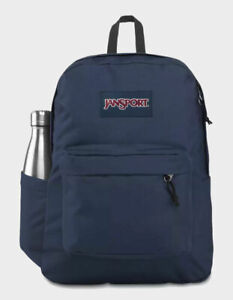 JANSPORT SuperBreak NAVY Backpack School Bag with Water Bottle Pocket