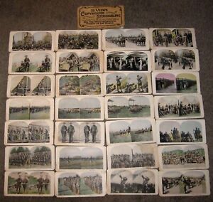 Vintage Uncle Sam's Soldier Boys Military Stereoview Card Lot 28 Tinted