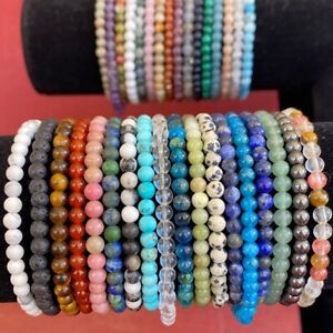 Natural Stone Stretch Bracelet 4mm - Healing Gemstone Beaded thin stackable USA