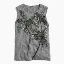 J. Crew Sequin Palm Tree Tank Top Sleeveless Cotton Size XL T Shirt Gray Silver