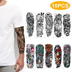 10PCS Large Full Arm 3D Temporary Waterproof Fake Tattoos Stickers Body Art Gift