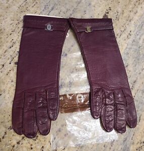 Vintage Womens Size S/M 6.5 Etienne Aigner Ox blood Leather Gloves Bemberg Lined