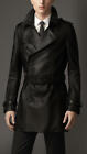 Men's Genuine Lambskin Leather Trench Coat Long Coat Stylish Belted Black Jacket