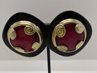 Unique Vintage Magenta Gold Tone Stud Earrings Fashion Jewelry Unmarked