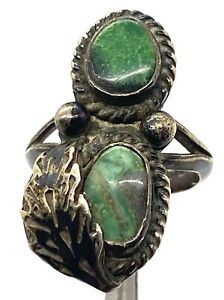 Mens Old Pawn Native American Malachite Leaf Sterling Silver Ring Size 7 Unisex