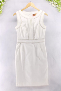 Tory Burch Women's Zoie White Stretch Cotton Fitted Dress Size 6
