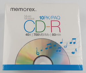 New ListingMemorex 700MB/80-Minute 40x Music CD-R Media - 10-Pack with Slim Jewel Cases