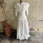 Antique Edwardian White Embroidery Lace Tea Dress Maxi Bridal Wedding Vintage