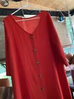 Women  Red Dress button down V neck 3/4 sleeve Sz XL Very Loose And Cool