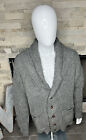 J Peterman Cardigan Sweater Shawl Collar Gray Wool Ribbed Mens L Large